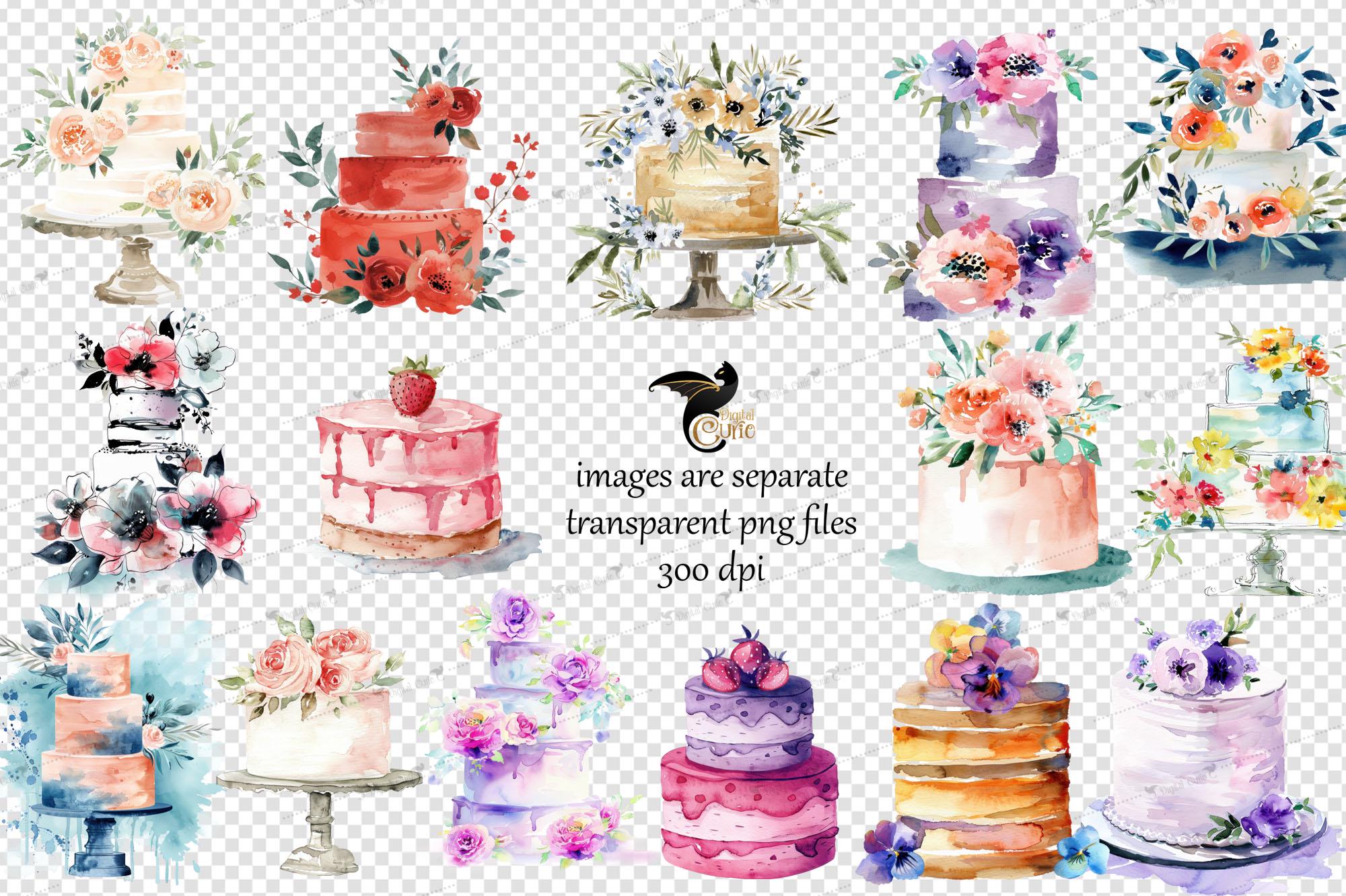 Watercolor Cakes Clipart – Birthday & Wedding (PNG, Digital Download ...