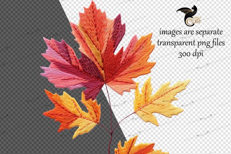 Embroidered Fall Leaf Clipart – Autumn PNG Graphics (commercial Use) - Etsy