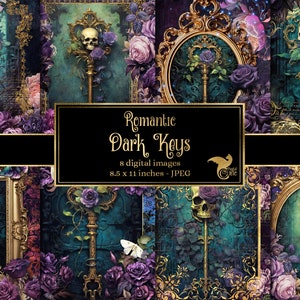 Romantische Dark Keys Journal Papier, Notizbuch digitales Papier Rokoko Fantasy Junk Journal Seiten bedruckbar 8,5 x 11 Papier sofort Download