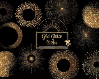 Gold Glitter Kreis Clipart, Boho Grafiken (PNG, Instant Download)