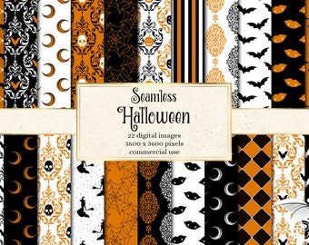 Halloween Digital Paper Pack, Witch, Skull, Gothic Patterns (Digital Download)