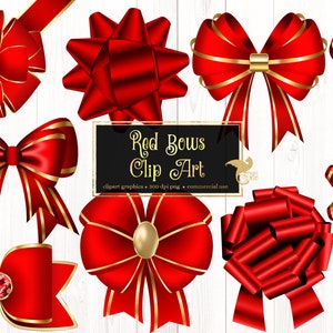Red Bows Clip Art -  satin bow clipart in png format instant download for commercial use
