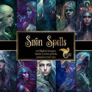Siren Spells Digital Paper - Himmel Meerjungfrau Fantasy Ozean Grunge Texturen druckbare Scrapbook Papier Hintergründe sofortiger download