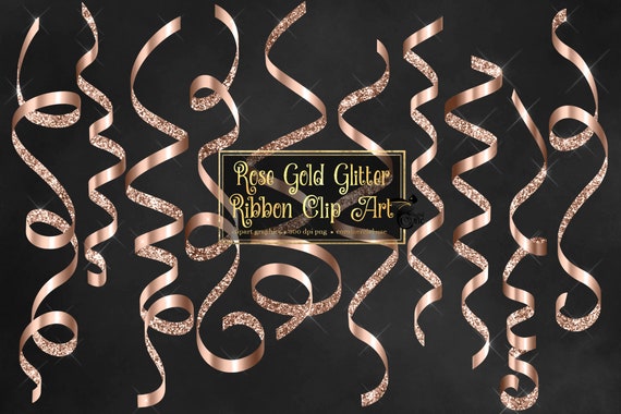 Rose Gold Glitter Ribbon Clip Art – PNG Graphics (Digital Download)