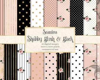 Blush & Schwarz Shabby Digitales Papier – Gold Tupfen, nahtlos (Digitaler Download)