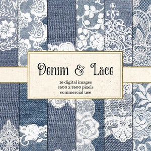 Denim und Spitze digitales Papier, weiße Spitze Hintergründe, shabby rustikale Hochzeit, Land digitales Papier, Denim Texturen, Spitzen Hintergründe