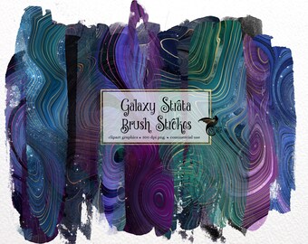 Galaxy Brush Strokes Clipart, Watercolor Paint Elements (Digital PNG)