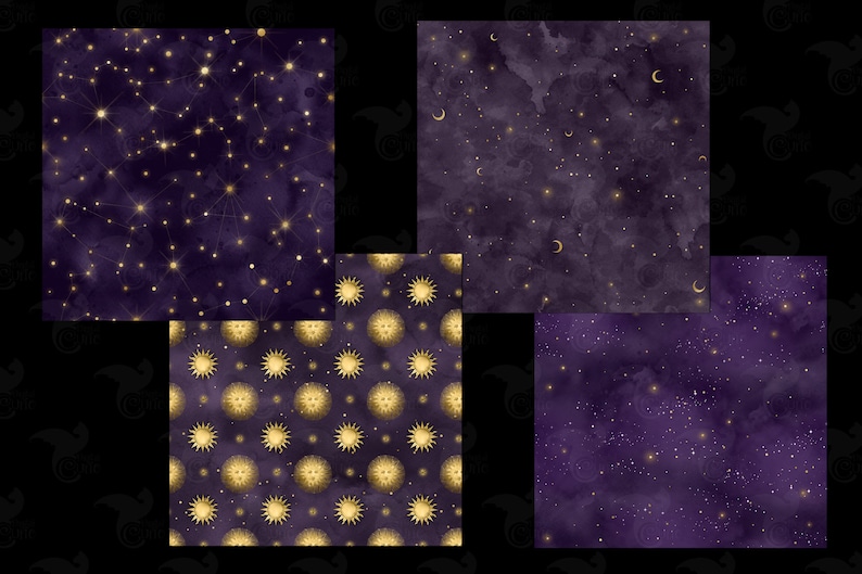 Purple Starry Night Digital Paper – Seamless Celestial Watercolor ...