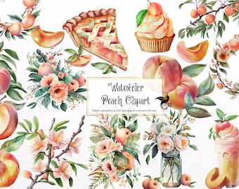 Watercolor Peaches Clipart - digital png peach graphics for instant download commercial use