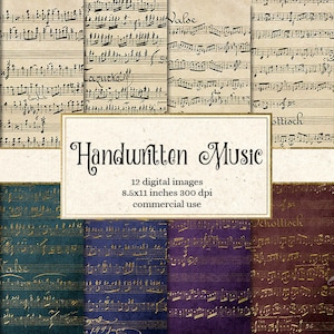 Papel digital de música manuscrita, 8.5x11 download instantâneo de fundos de notação musical, papel de álbum de recortes para impressão de música francesa vintage
