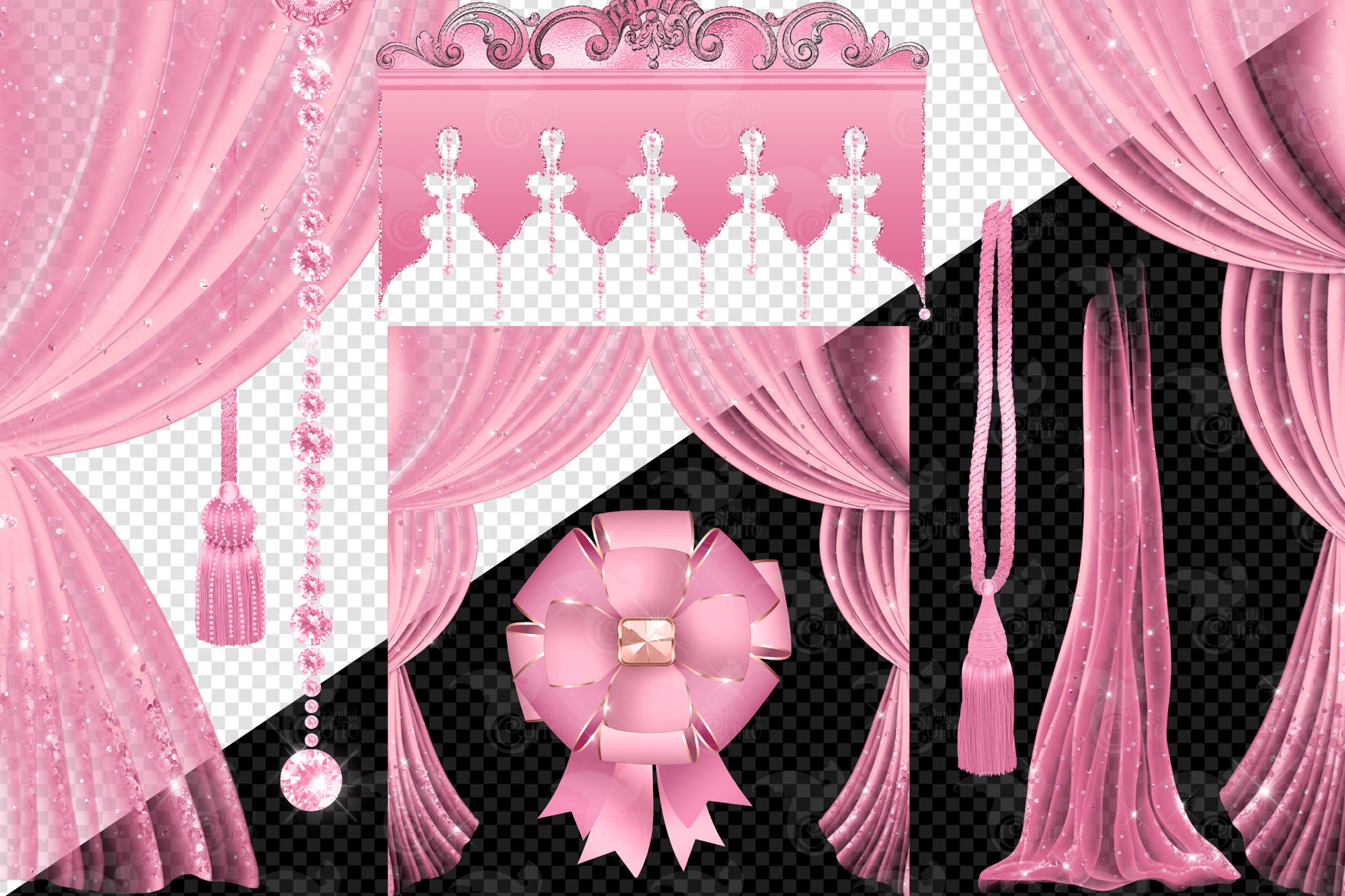Pink Glitter Curtains Clipart Digital Curtain Backdrop Clip Etsy UK