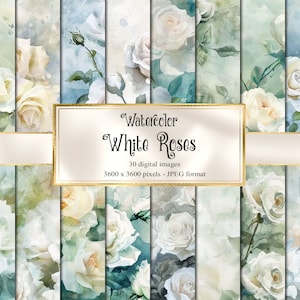 Achtergronden aquarel witte roos, digitaal papier gewassen aquarel, bloemen lentetuin afdrukbaar plakboekpapier