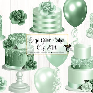Sage Green Cakes Clipart, royal baby shower en birthday cake clip art instant download voor commercieel gebruik