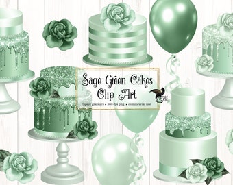 Sage Green Cake Clipart, Baby Shower Graphics (Digital Download)