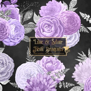 Flieder und Silber Blumensträuße Clipart, digitale sofort-Download Pastell lila und Silber Hochzeit Blume png kommerzielle Nutzung