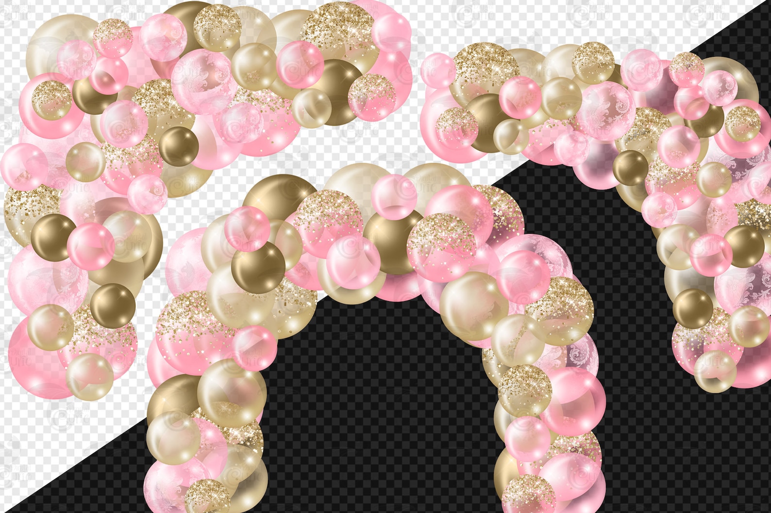 Pink and Gold Balloon Arch Clipart, Ribbons, Confetti (digital Download ...