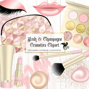 Blush en Champagne Cosmetics Clip Art - digitale make-up en beauty graphics in png formaat direct downloaden voor commercieel gebruik