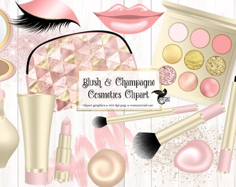 Blush & Champagner Kosmetik Clipart - Beauty Grafiken, PNG (digitaler Download)