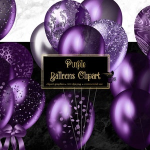 Lila Luftballons Clipart - digitale Clip-Art-Grafiken für Party-Einladungen und kommerzielle Nutzungsdesigns