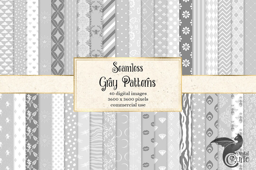 Gray Digital Paper, 40 Grey Patterns in Seamless Format for ...