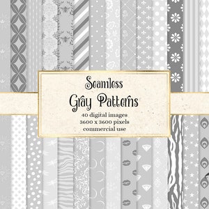 Grijs digitaal papier, 40 grijze patronen in naadloos formaat voor scrapbooking en babyborrels instant download commercieel gebruik