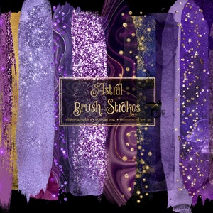 Astral Brush Strokes Clipart, gouden aquarel glitter verfelementen in digitale PNG-indeling direct downloaden voor commercieel gebruik