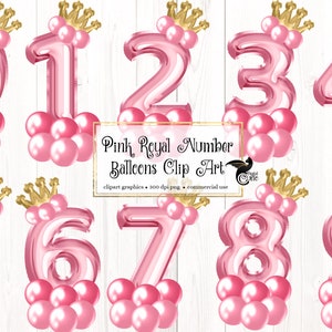 Pink Royal Number Balloon Clip Art - digitaler sofortiger Download Grafiken im PNG-Format für die kommerzielle Nutzung Party-Designs
