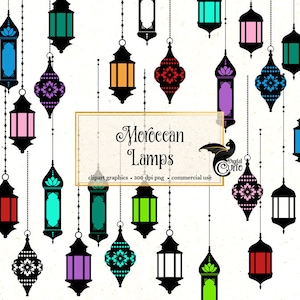 Clipart lampe marocaine, lanternes turques, lampes boho mehndi indiennes, clipart de lumières colorées, graphiques d'invitation de mariage indien Bollywood
