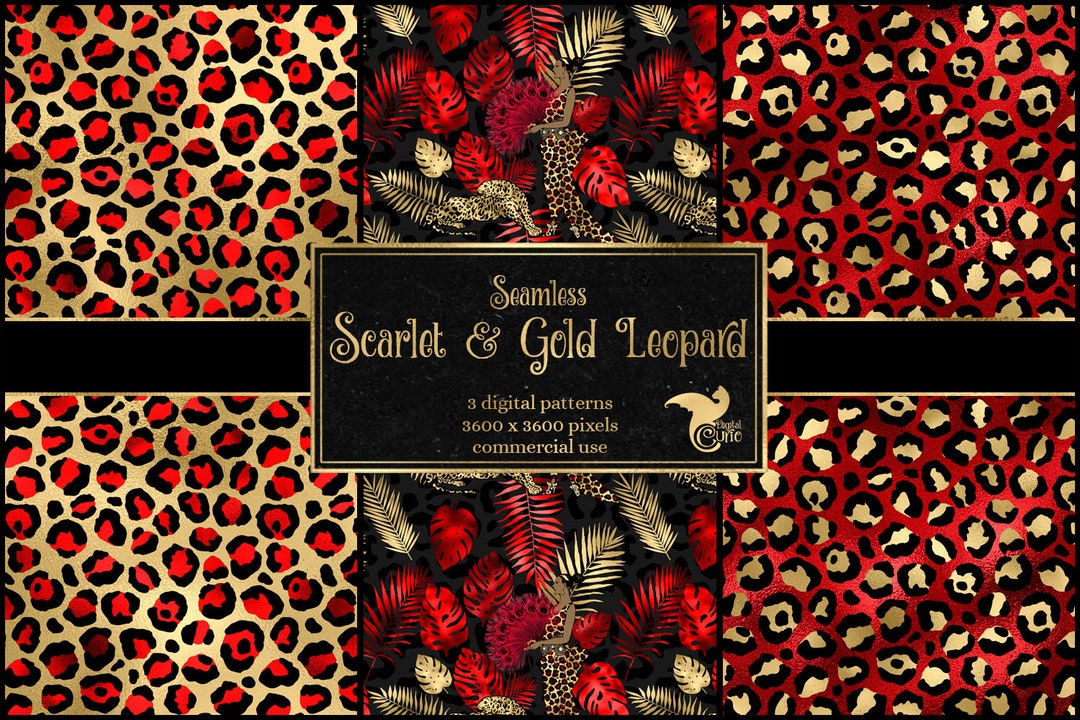 Scarlet and Gold Leopard Digital Paper, Seamless Leopard Scarlet and Gold Leopard Digital Paper, Seamless Leopard