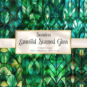 Emerald Green Stained Glass Digital Paper, seamless printable textures printable scrapbook paper
