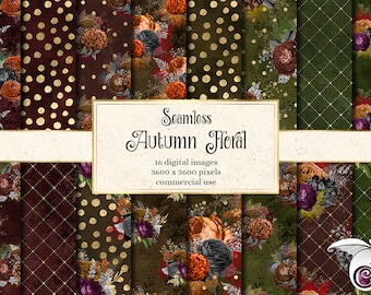 Autumn Floral Digital Paper, Rustic Fall Textures (Digital Download)