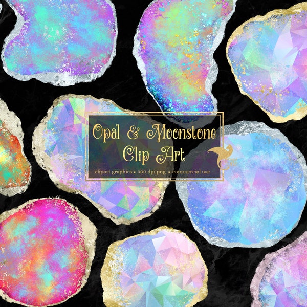 Opal and Moonstone Clipart - silver foil agate gems in png format instant download for commercial use