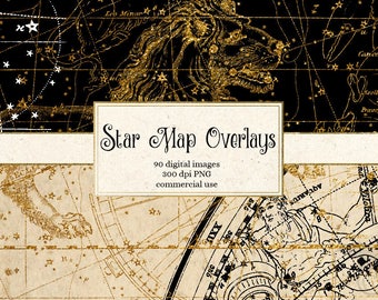 Vintage Star Map Overlays, Astrology Constellations (Digital PNG)