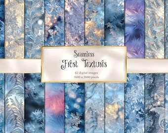 Frost Textures Digital Paper: bevroren naadloze afdrukbare achtergronden van ijs en sneeuwvlok voor commercieel gebruik