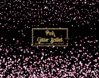 Clipart di bordi di coriandoli glitterati rosa (PNG, download digitale)