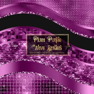 Plum Purple Wave Borders Clipart - seamless glitter and foil metallic luxury glam borders in png format for commercial use