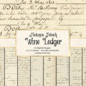 Digitaal papier Frans wijnboek - antieke digitale efemere ephemera, afdrukbare texturen 11 x 17