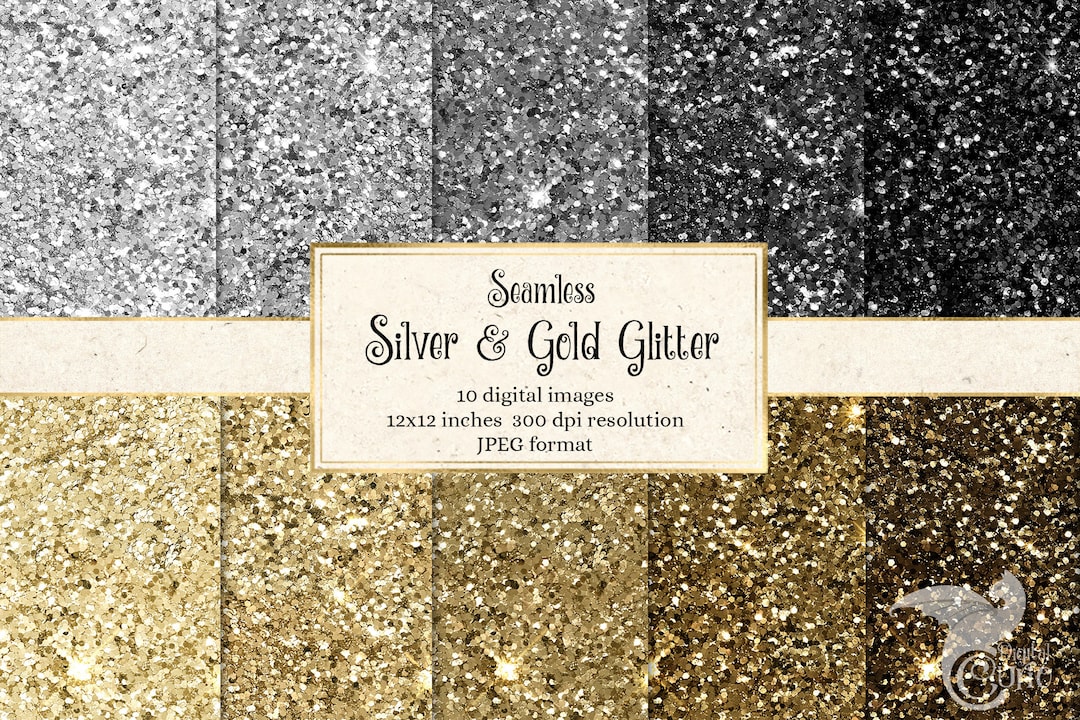 Silver and Gold Glitter Textures – Seamless Digital Paper (12x12 ...