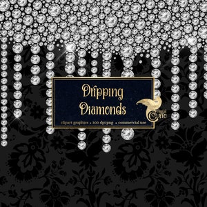 Dripping Diamonds Clipart, sparkling diamond overlays, diamond frosting clip art for birthdays, baby shower, wedding designs, commercial use