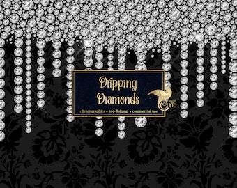 Dripping Diamonds Clipart, sparkling diamond overlays, diamond frosting clip art for birthdays, baby shower, wedding designs, commercial use