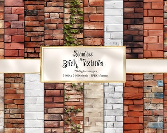 Brick Textures Digital Paper, Seamless Rustic Wall Backgrounds (Digital Download)