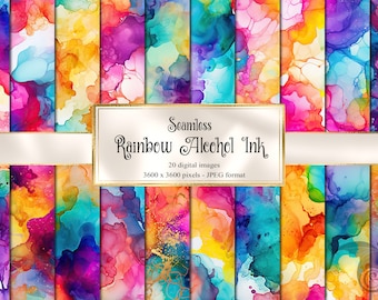 Rainbow Alcohol Ink Textures, Liquid Paint Backgrounds (Digital)