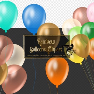 Rainbow Balloons Clipart - palloncini colorati per clip art per feste in download istantaneo per uso commerciale stampabile singolo e mazzi