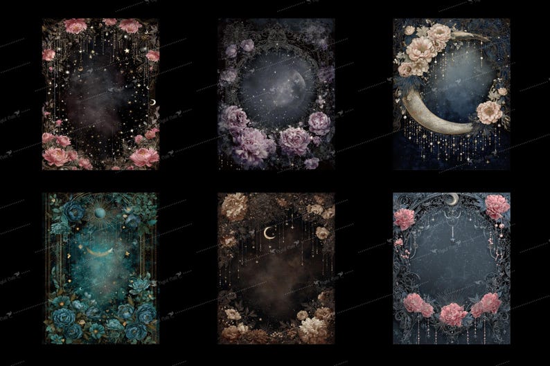 Jewel Moon Digital Paper, Celestial Junk Journal Pages (8.5x11 Paper ...