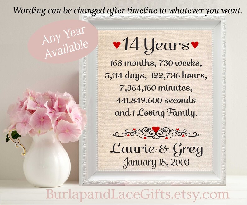 14 years together 14th Anniversary Gift for Husband Wife Days Etsy