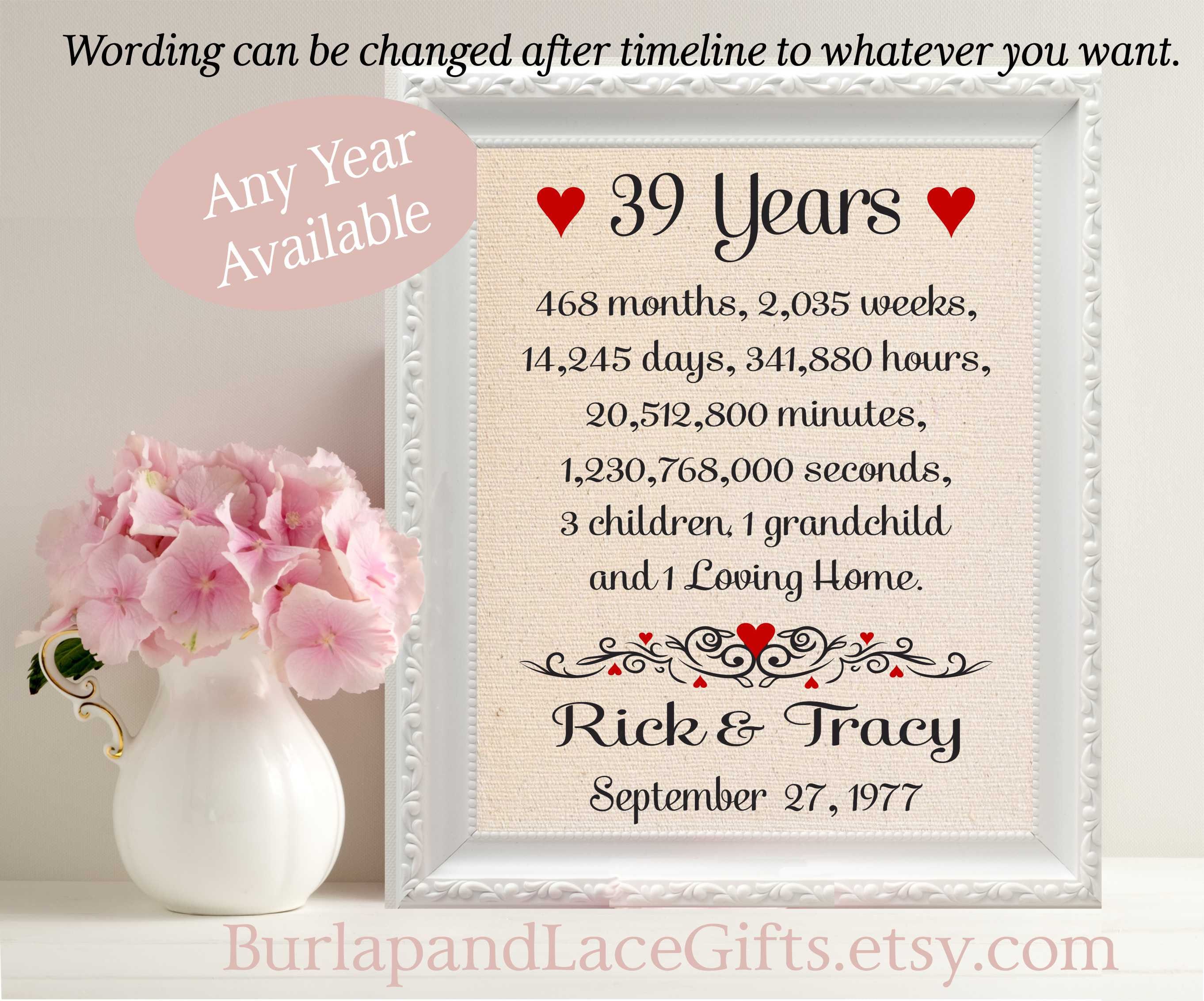 39th Anniversary Gift to Wife Gift to Husband Anniversary Gift Etsy