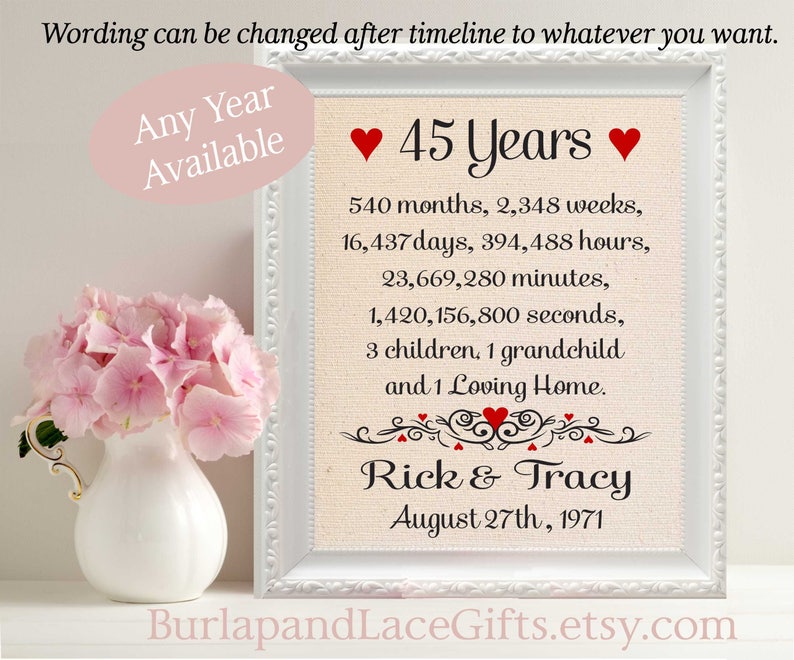 45th Anniversary Gift to Wife Gift to Husband Anniversary