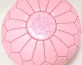 Pouf / Set of 2 x Hand stitched & embroidered  Leather Ottomans Poofs /  Pouf Cuir /Morrocan Pouffe Baby Pink