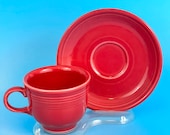 FIESTA Fiestaware Tea Cup Saucer Set of 2 Lot 4 Pcs SCARLET RED Homer Laughlin Vintage Backstamp