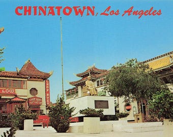 Los Angeles Chinatown Eastgate Sun Yat-Sen Statue Chop Suey Restaurant Vtg Postcard K19
